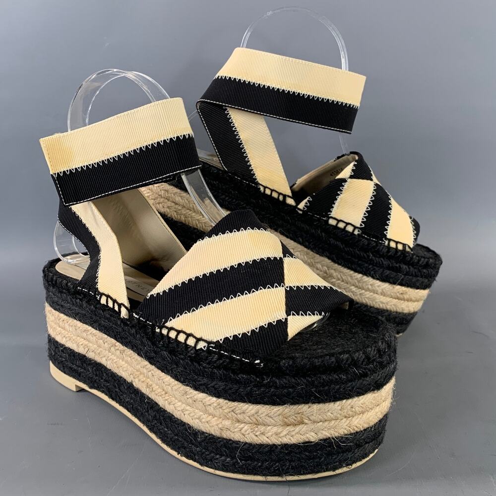 Stella McCartney Platform Espadrille Sandals Black Cream Striped Size 6